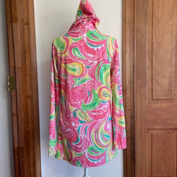 LILLY PULITZER Megan Hooded Tunic Terrycloth Swim Cover Up Pink Flamingos Small - Picture 7 of 17